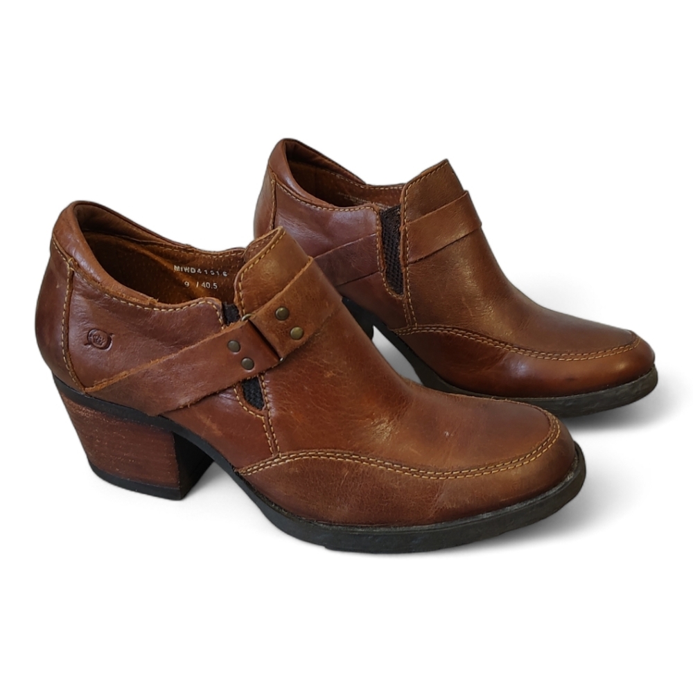Born Women's Size 9 Nyssa Brown Leather Heeled Loafer Ankle Bootie Style# D41516